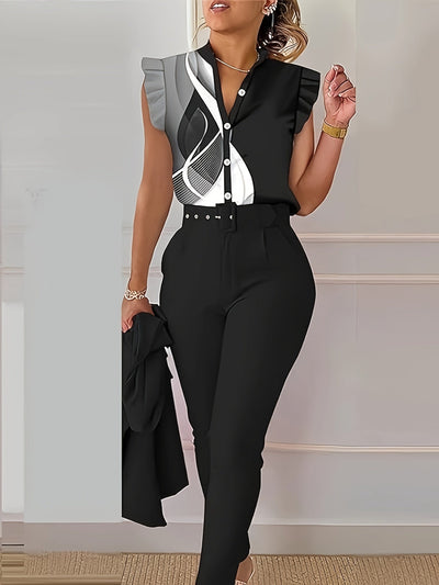 Rainie - Stylish Ruffle-Sleeve Set