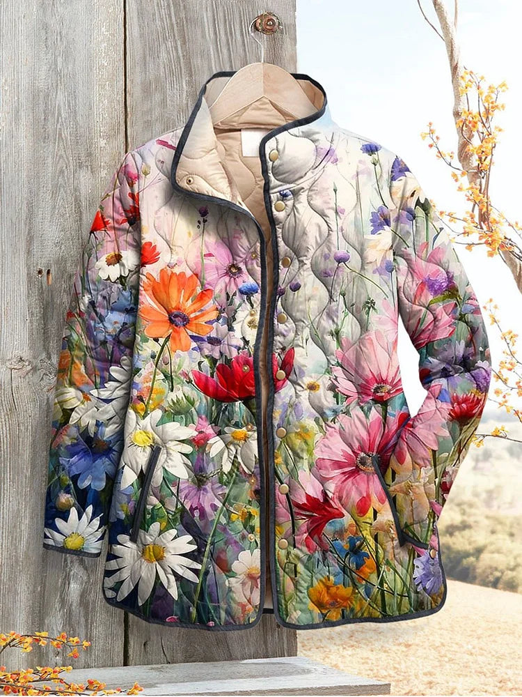 Women's Vintage Charming Floral Printed Casual Quilted Jacket